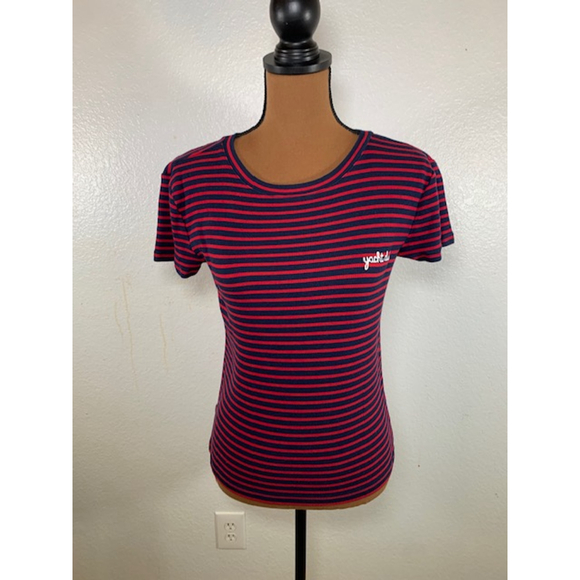PRICE DROP! Women's Loft Ann Taylor Shirt M Navy Red Ribbed Yacht Nautical - Picture 2 of 4